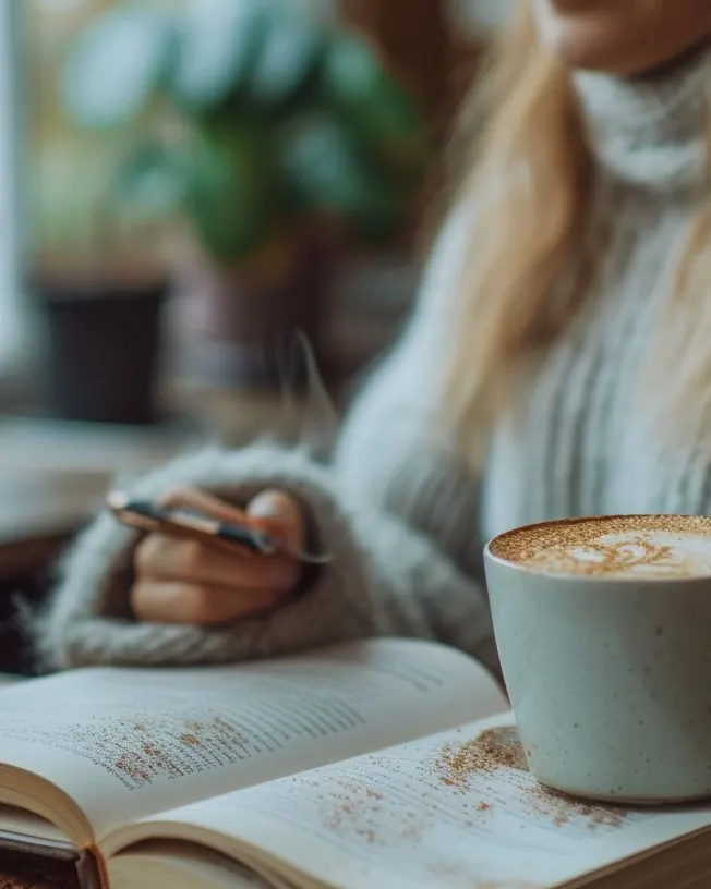 مطالعه با کتاب باز کنار فنجان کاپوچینو؛ قهوه و حافظه در جلسه مرور
