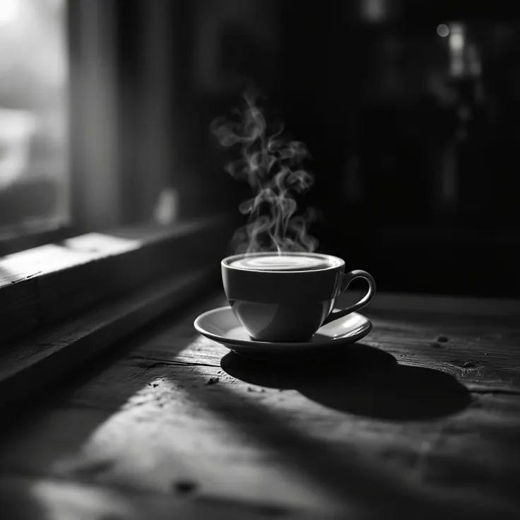 فنجان قهوه لوواک دم‌شده در نور کم و فضای آرام